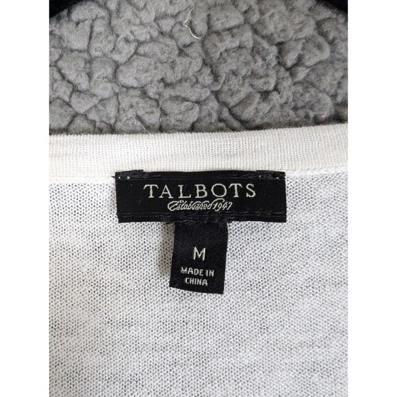 Talbots White Ruffle Front Cardigan Sweater Sz M Cream Pearl Buttons Linen Blend - Picture 4 of 10